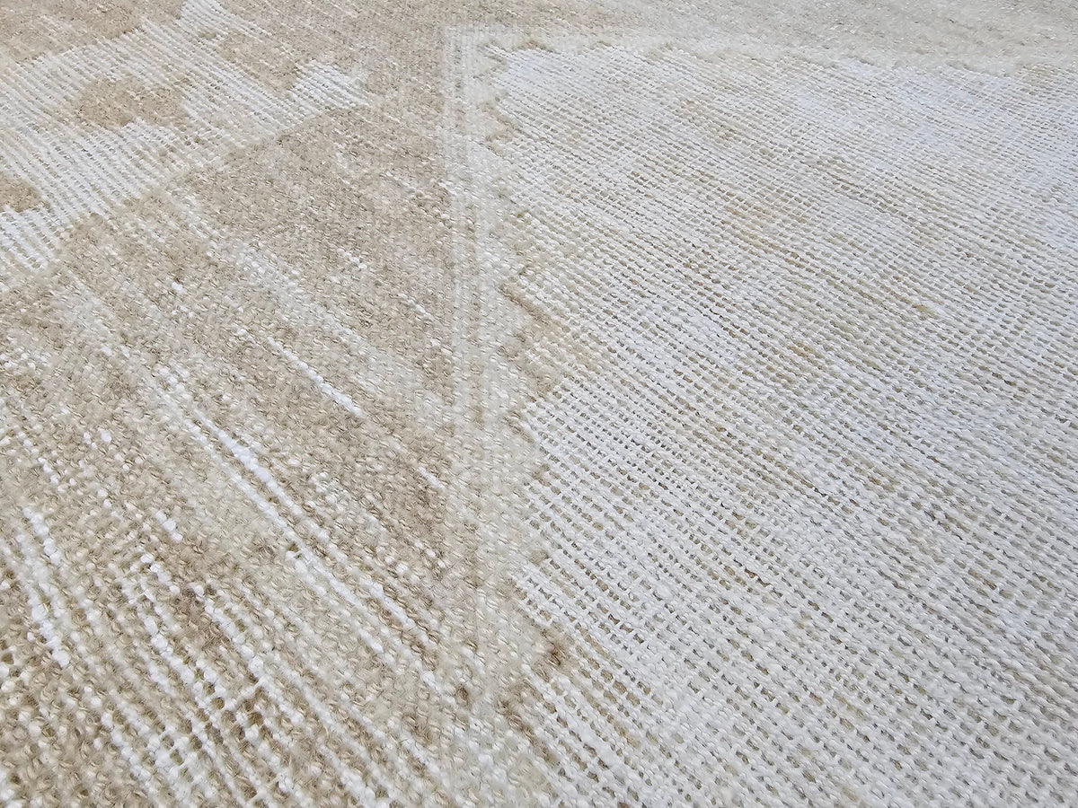 Vintage Turkish Oushak Wool Runner Rug: Neutral Faded Hallway Aisle Rug