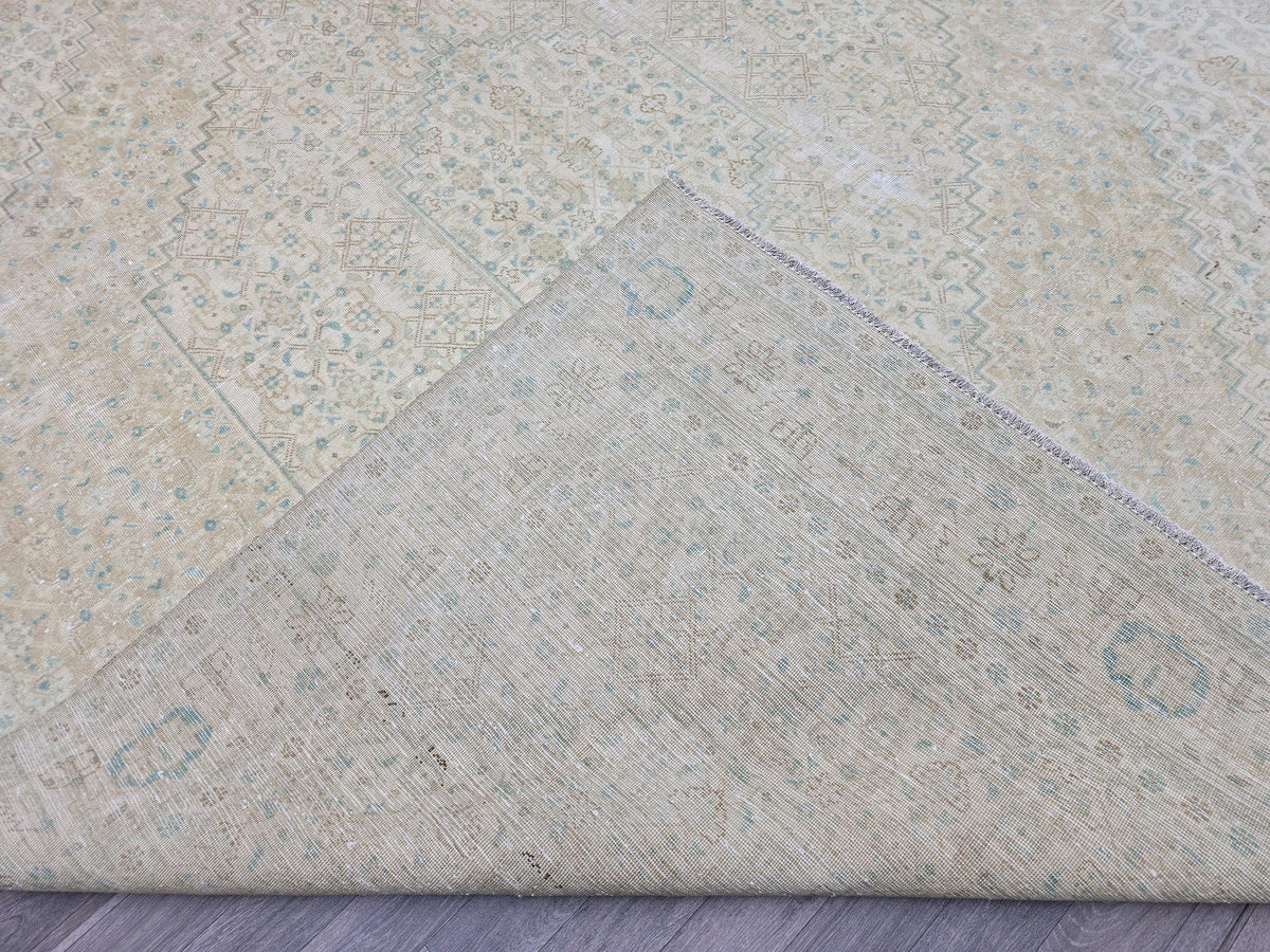 10x12 Muted Vintage Oushak Area  Rug Geometric Cream Beige Sage Green Brown