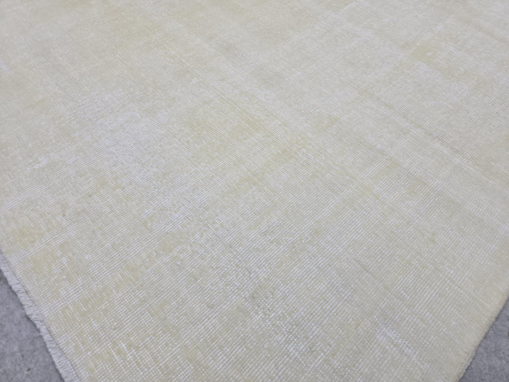 Hand-Knotted Wool Oushak Rug 7x10: Cream Beige Vintage Turkish Rug