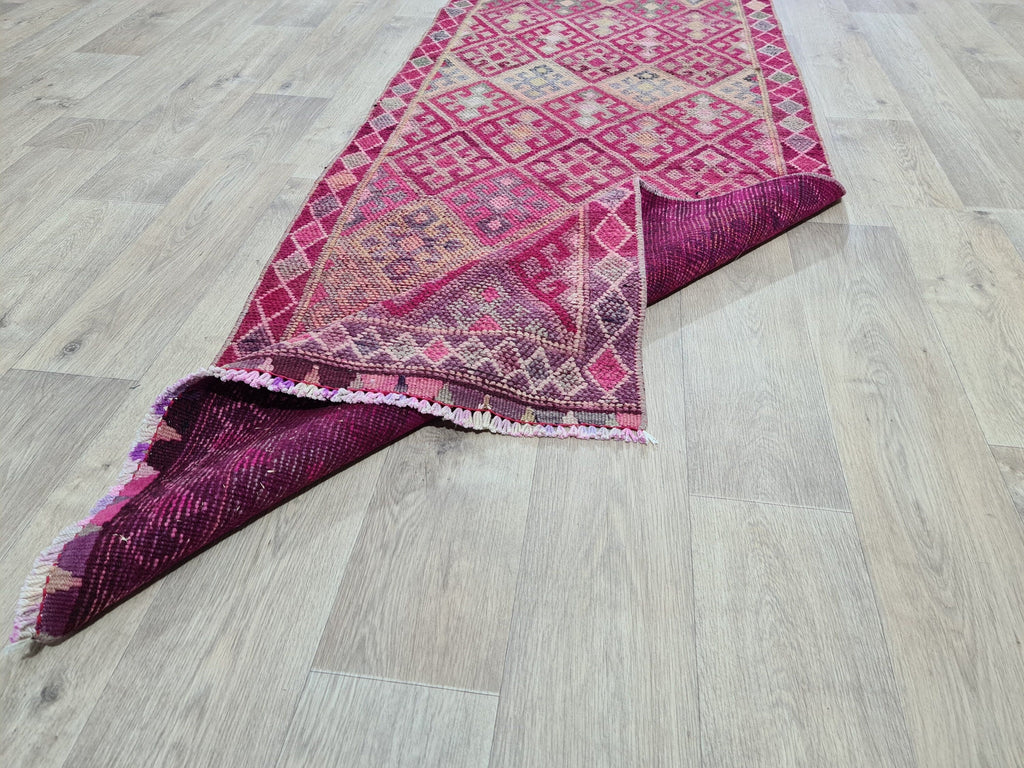 Purple Oushak Runner Rug: Hand-Knotted Wool, Vintage Turkish Design (2.75x14.4 ft)