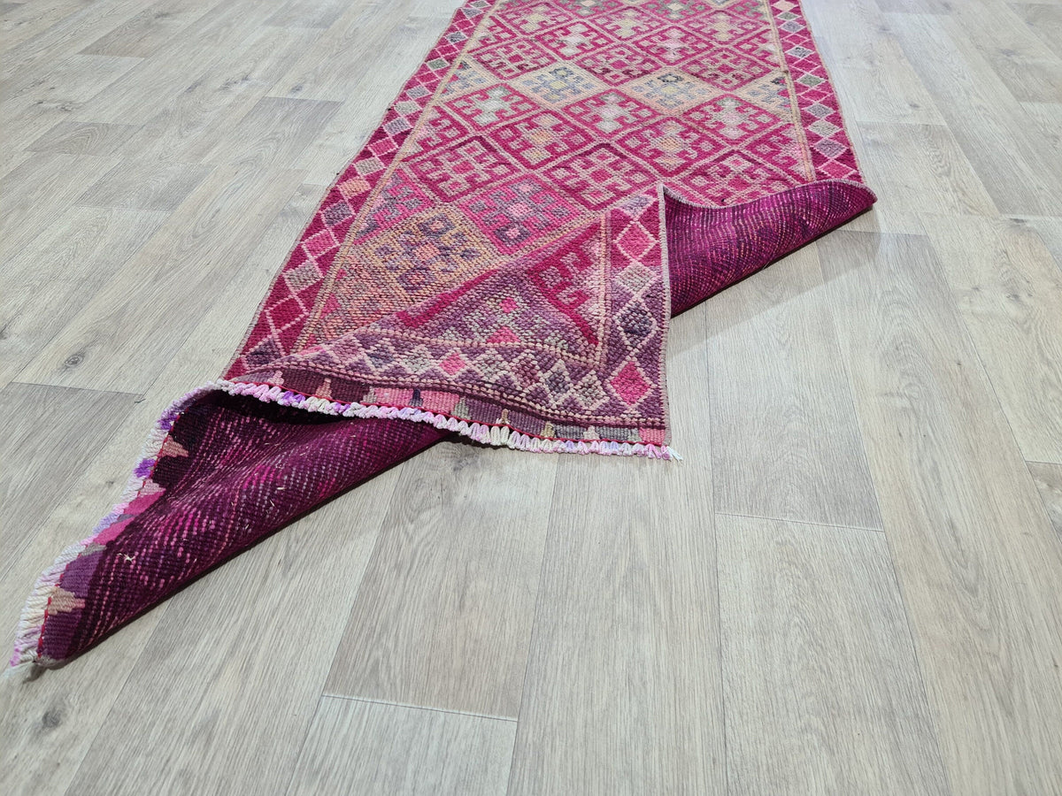 Purple Oushak Runner Rug: Hand-Knotted Wool, Vintage Turkish Design (2.75x14.4 ft)