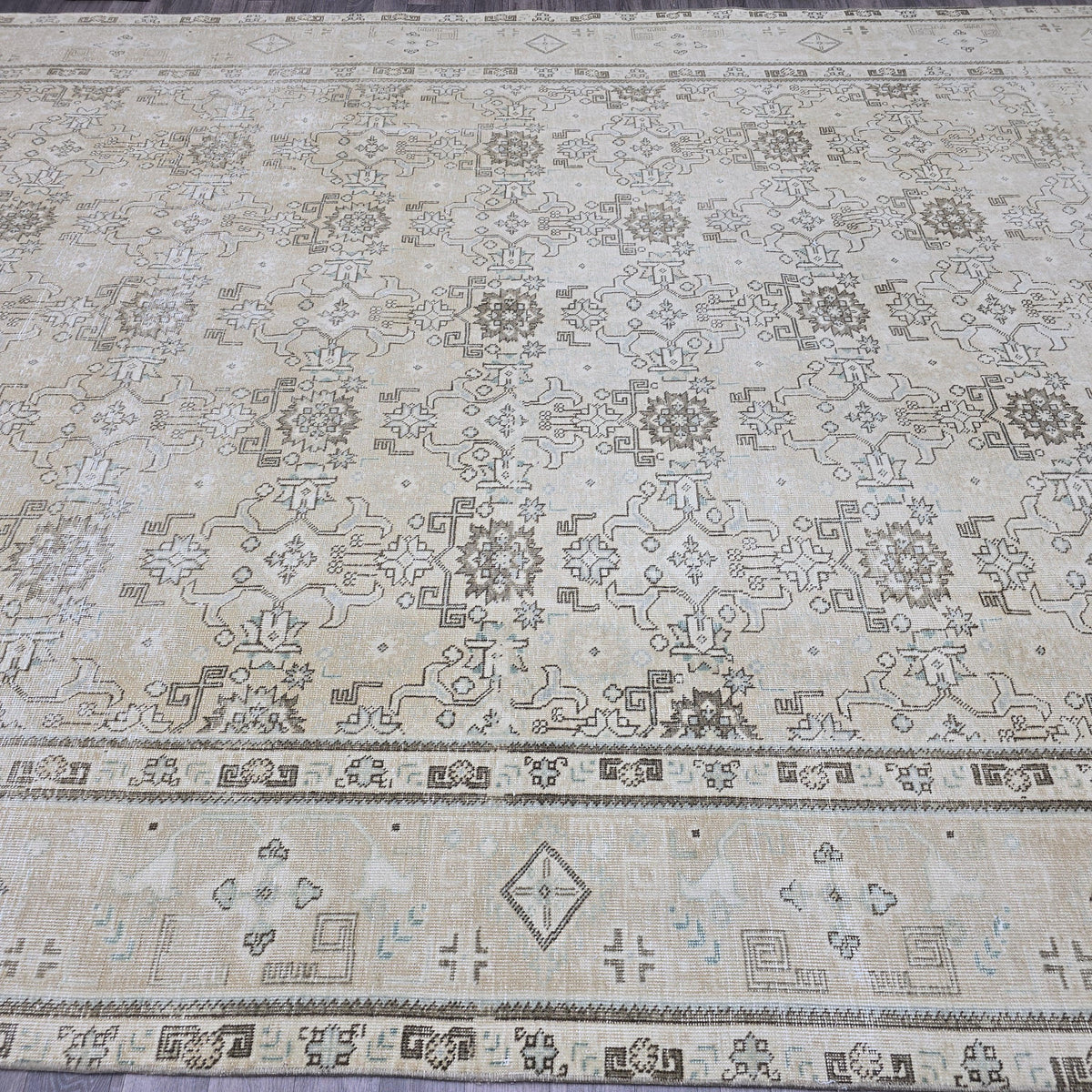 Large Hand-Knotted Turkish Oushak Rug: 9.25 x 13 ft, Neutral Floral