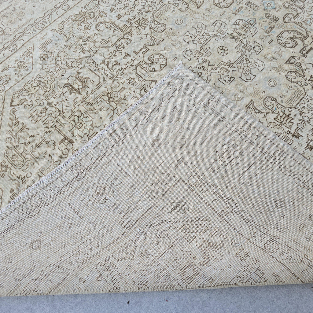 Oushak Rug 8x11 Muted Beige Heriz Medallion Hand Knotted Vintage Wool Area Carpet