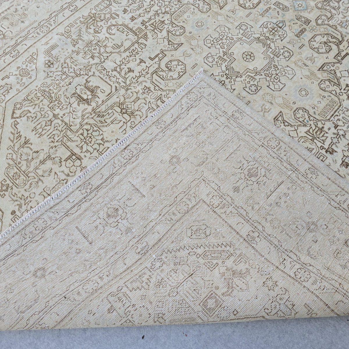 Oushak Rug 8x11 Muted Beige Heriz Medallion Hand Knotted Vintage Wool Area Carpet