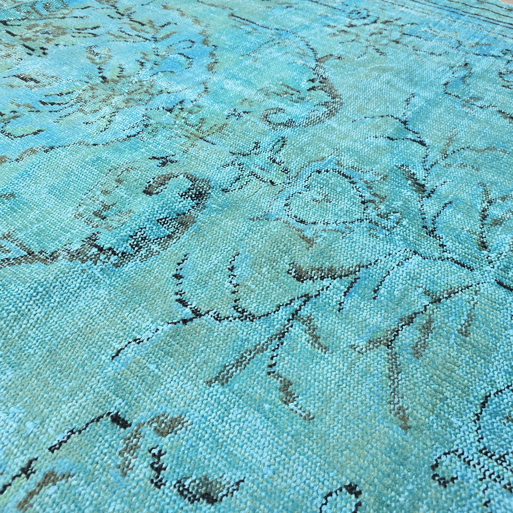Vintage Overdyed Turquoise Turkish Rug - 6x9.6 ft Oushak Bohemian Area Rug