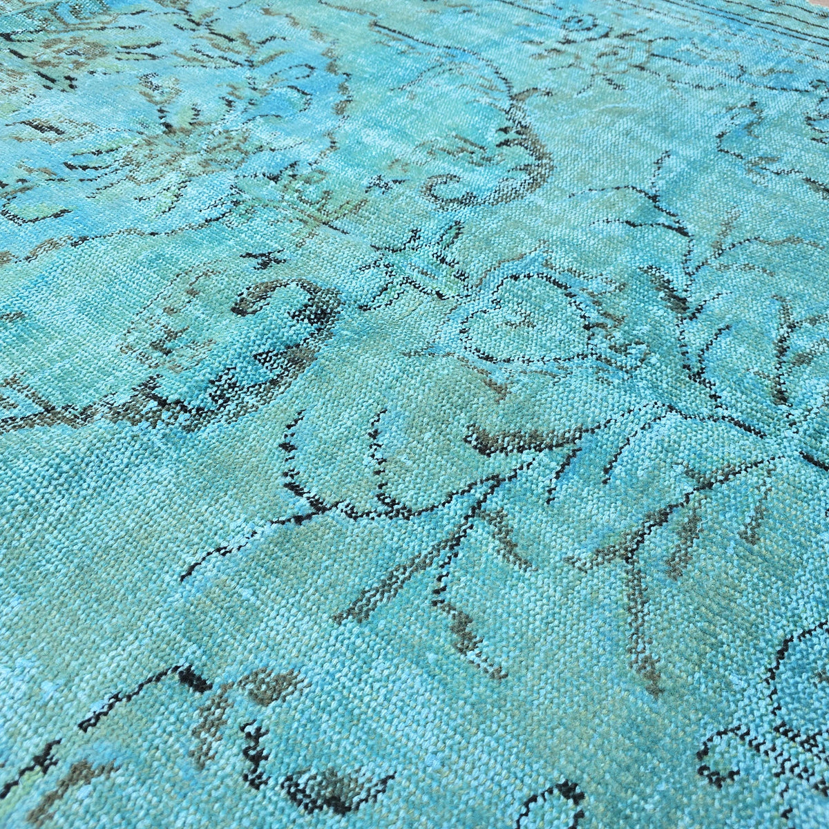 Vintage Overdyed Turquoise Turkish Rug - 6x9.6 ft Oushak Bohemian Area Rug