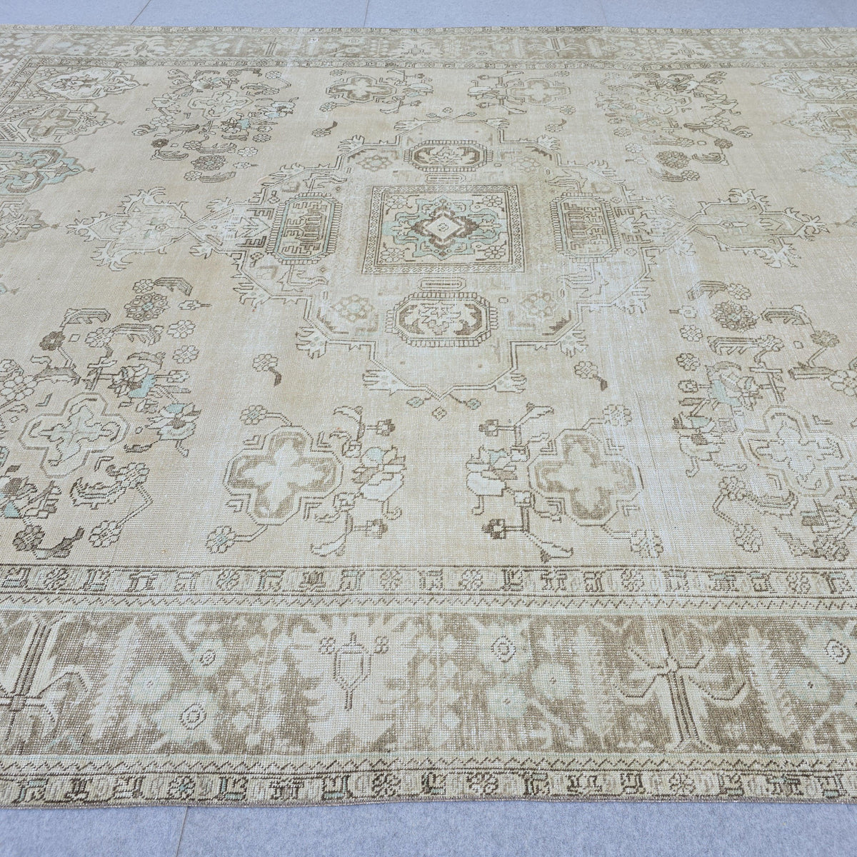 9x12 Neutral Vintage Turkish Oushak Area rug /9.50x11.80 feet