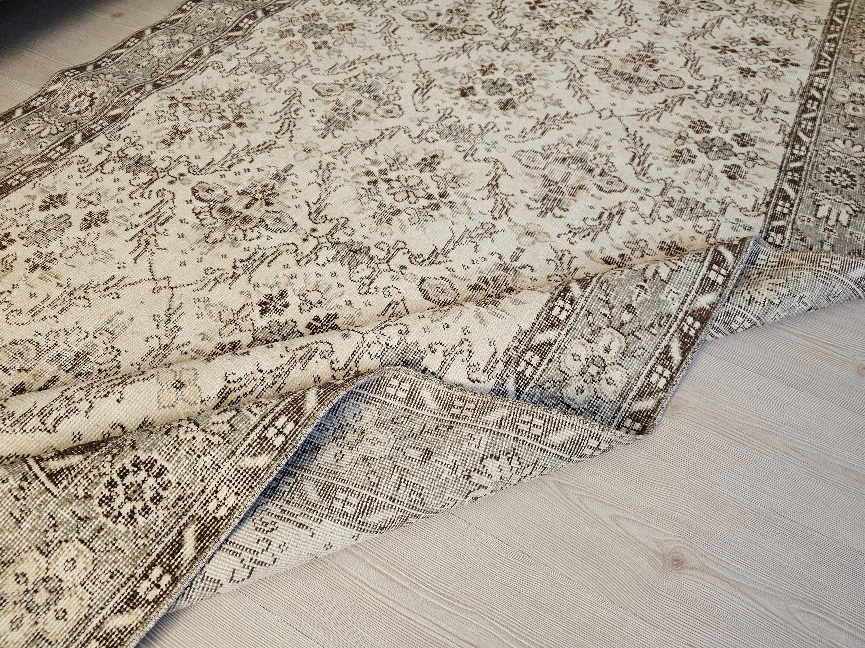 Neutral Floral Oushak Rug: 6x9 Vintage Hand-Knotted Wool Area Rug