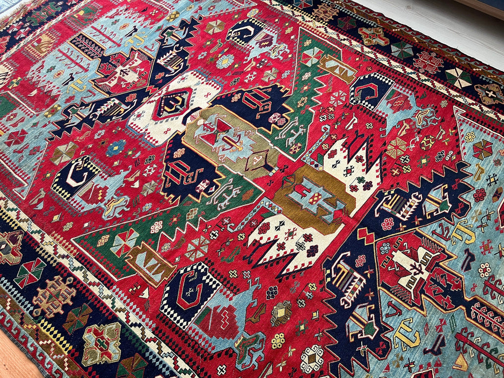 7x10 ft Antique Soumak Rug: Hand-Knotted Tribal Wool Rug