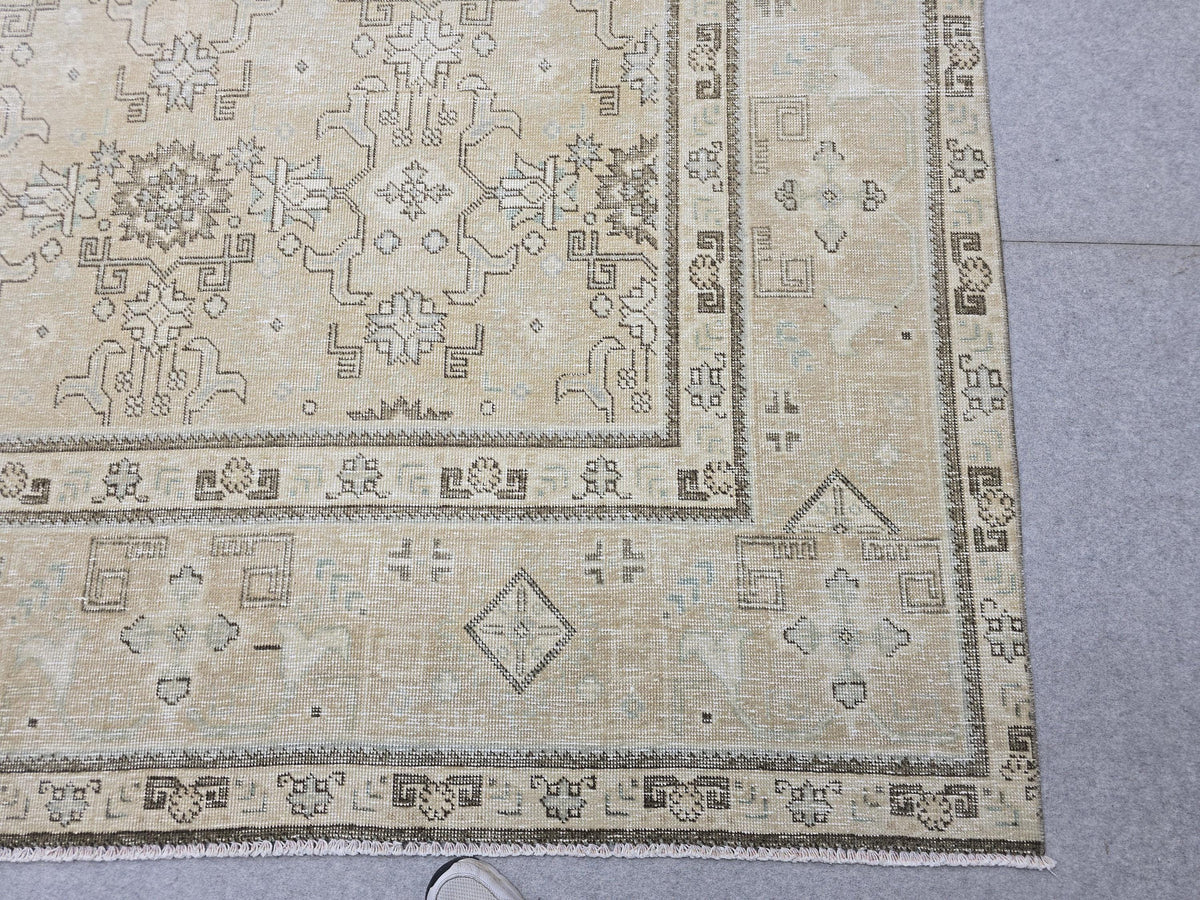 Oushak Rug 9x13 Faded Neutral Vintage Turkish Carpet Hand Woven Distressed Area Rug