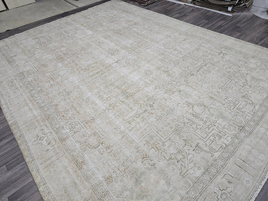 Oushak Rug 9x12 Neutral Hand Knotted Vintage Oversize Turkish Rug Geometric // 9.50x12.50 feet