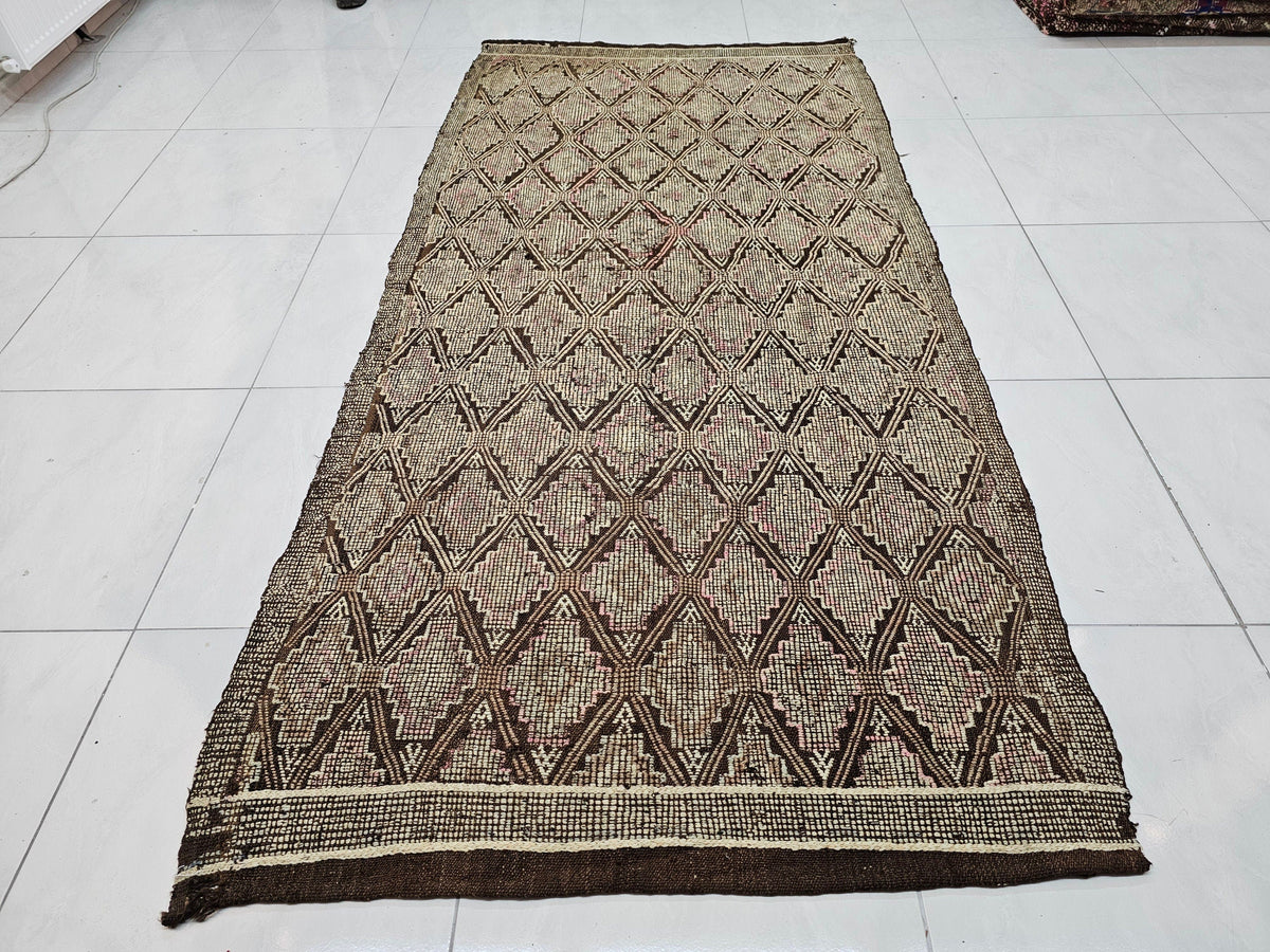 Vintage Turkish Cecim Rug: 4.40x9 Handwoven Wool Kilim Runner