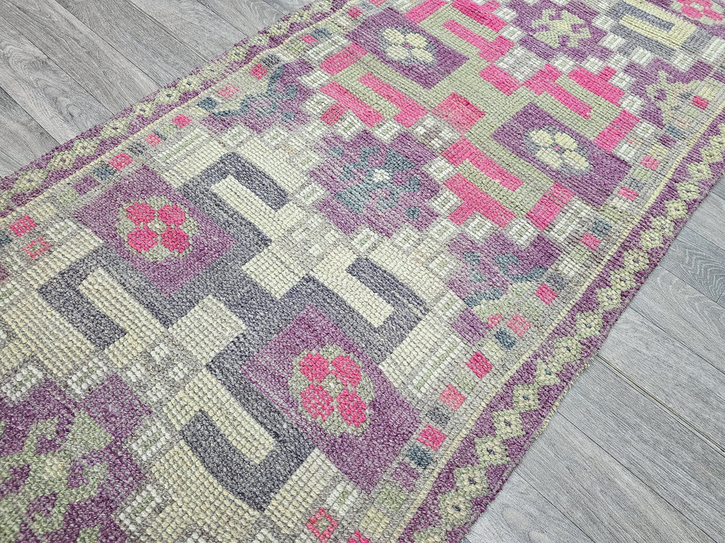 Vintage Herki Runner Rug: Hand-Knotted Turkish Wool Hallway Rug (2.7 X 13.45 ft)
