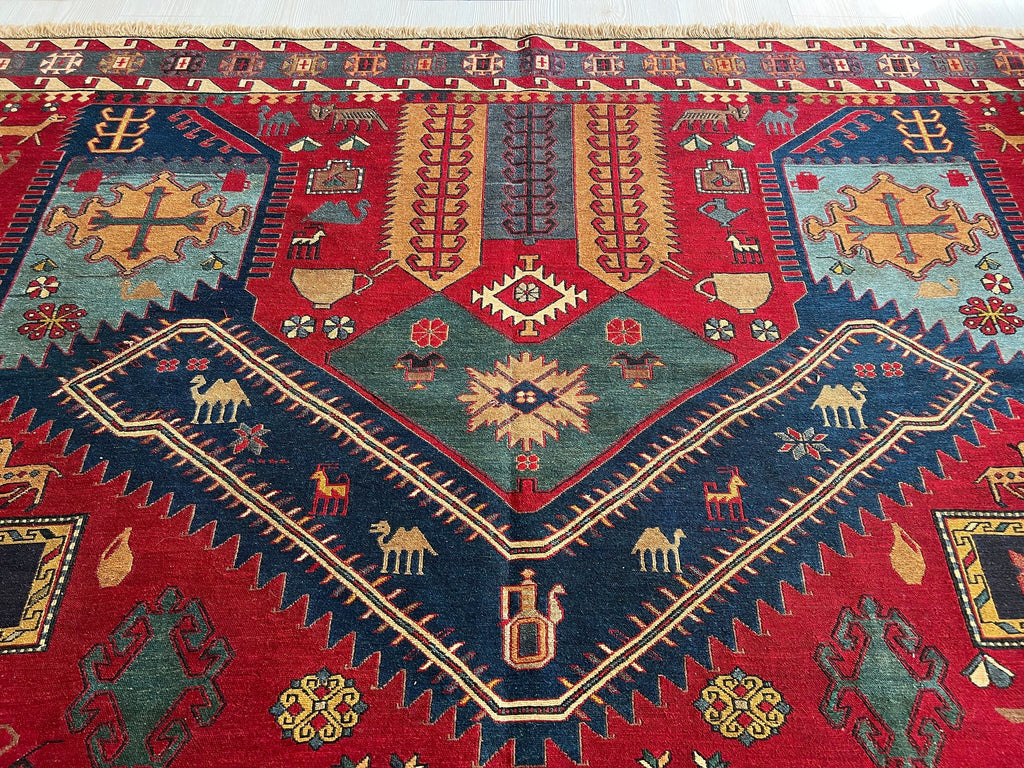 Dragon Soumak Rug: Antique Caucasian Hand-Knotted Wool Carpet (7x9.45 ft)
