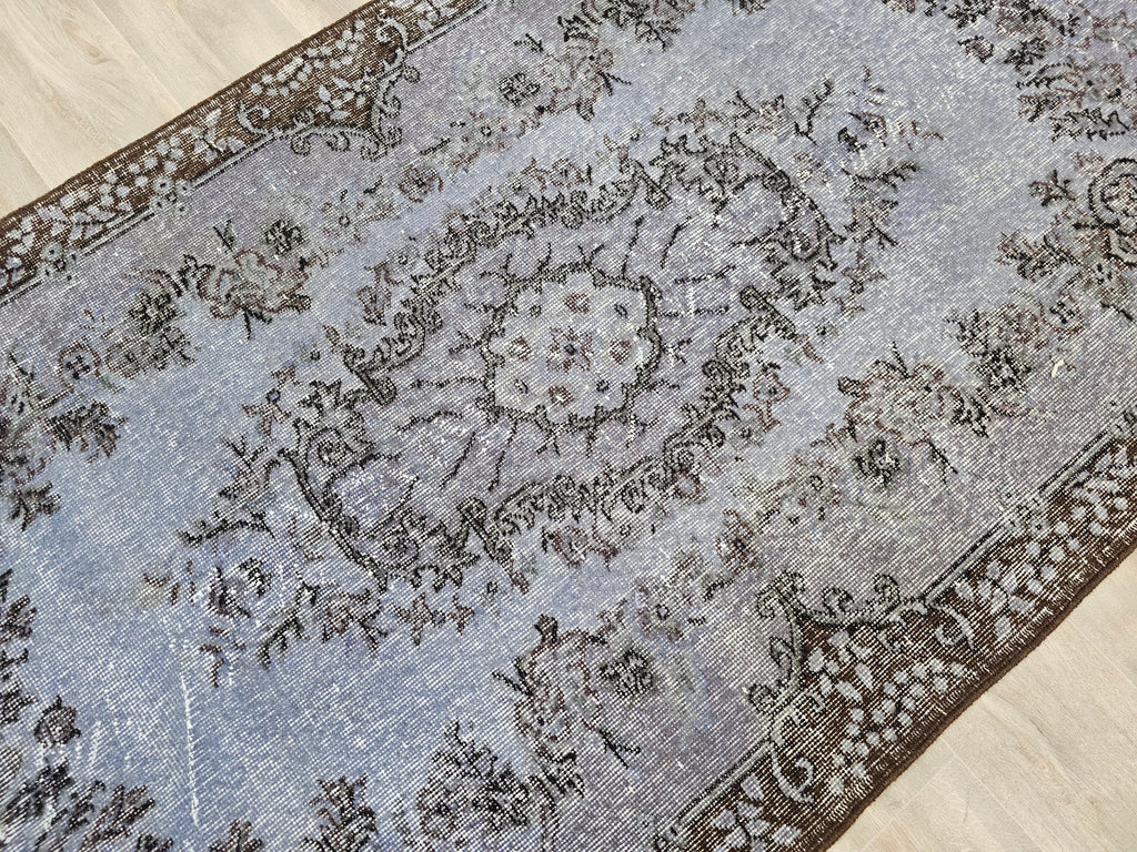 Handknotted Wool Oushak Rug: 3'11'' x 7' Vintage Turkish Carpet