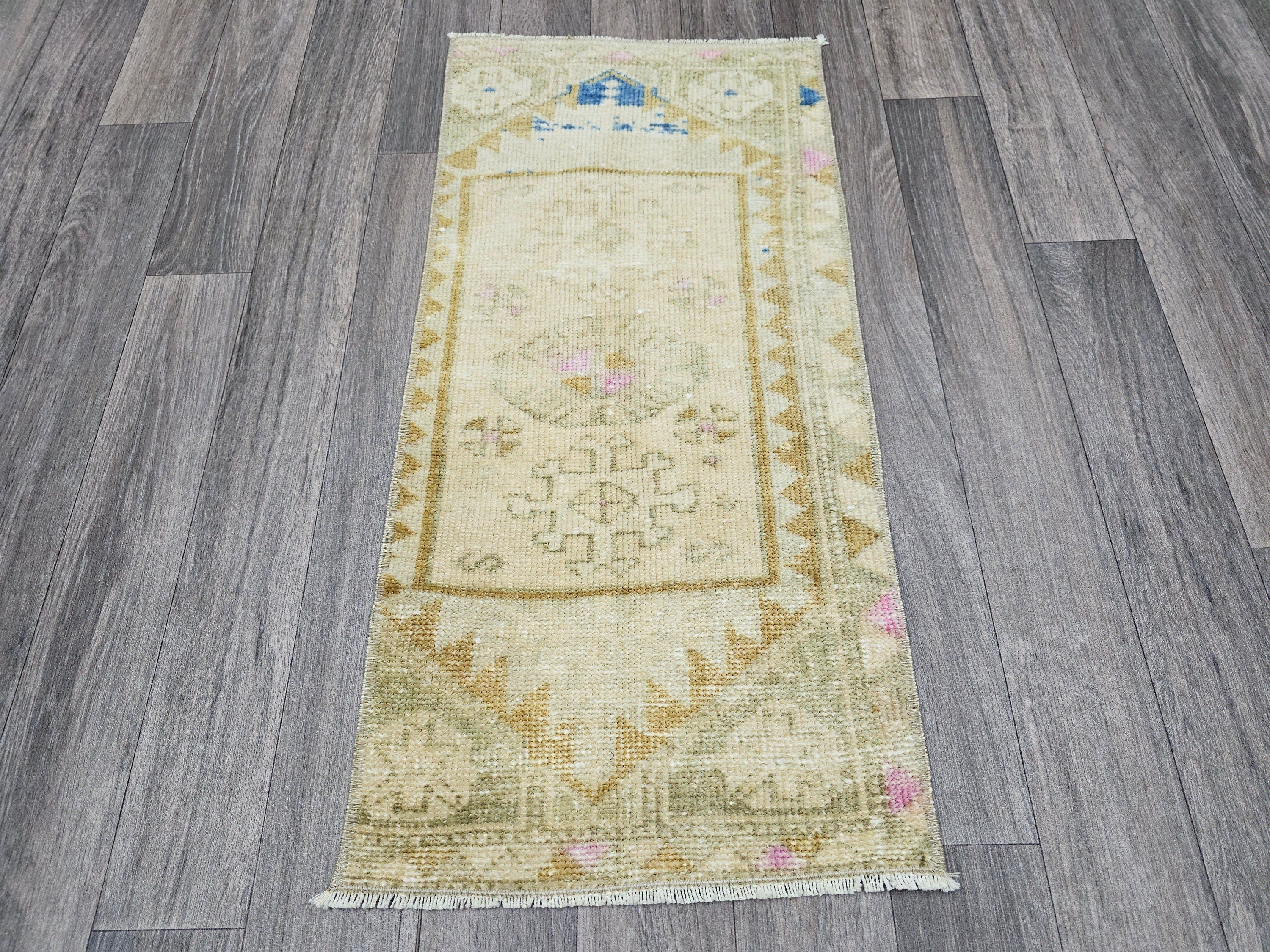 Vintage Turkish Oushak Doormat Bath Mat Neutral - 15x33 inches