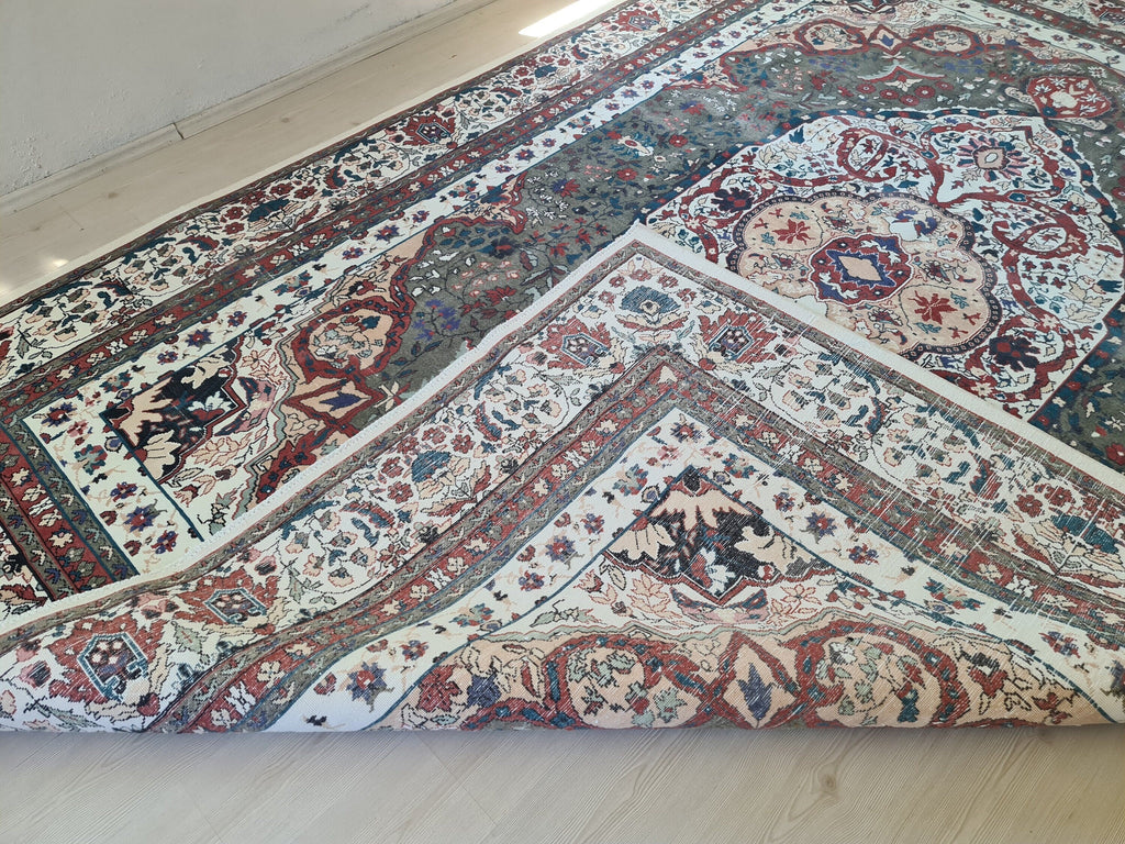 Handmade Oushak Rug 9x13: Large Colorful Vegetable Dyed Wool Oriental Carpet
