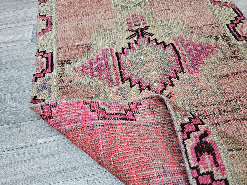 Vintage Wool Runner Rug: 2.5x12.45 ft, Muted Pastel Oriental Hallway Rug
