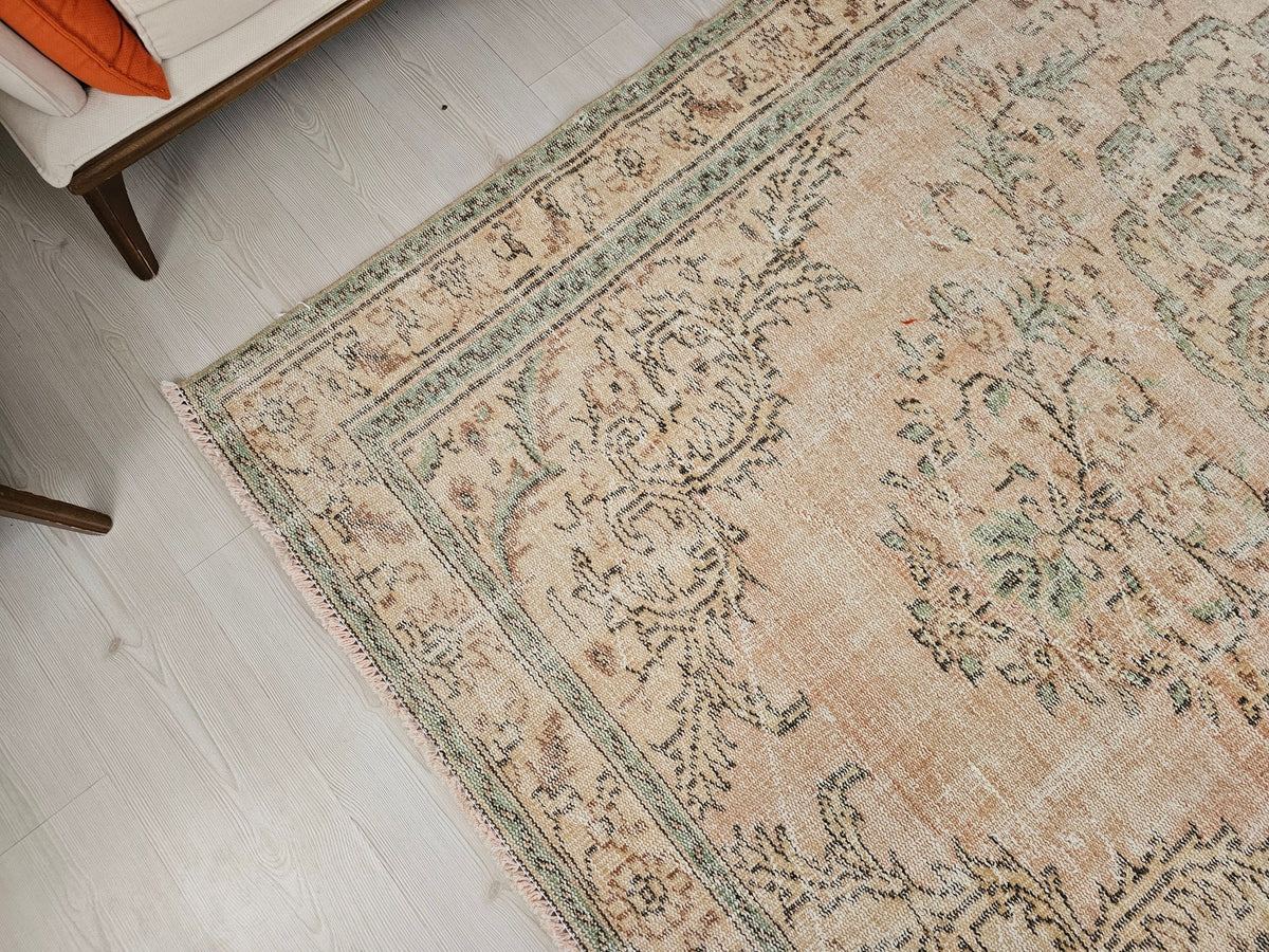 6x9 Vintage Turkish Oushak Area Rug, Rust and Green //5.74x9.20
