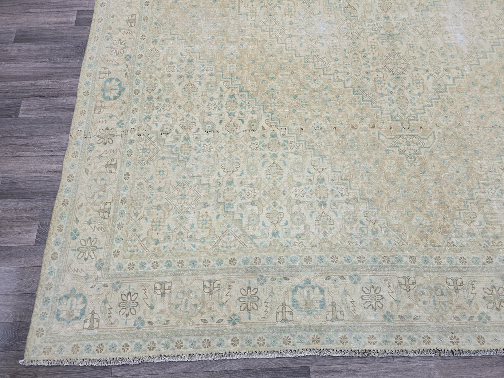 10x12 Muted Vintage Oushak Area  Rug Geometric Cream Beige Sage Green Brown