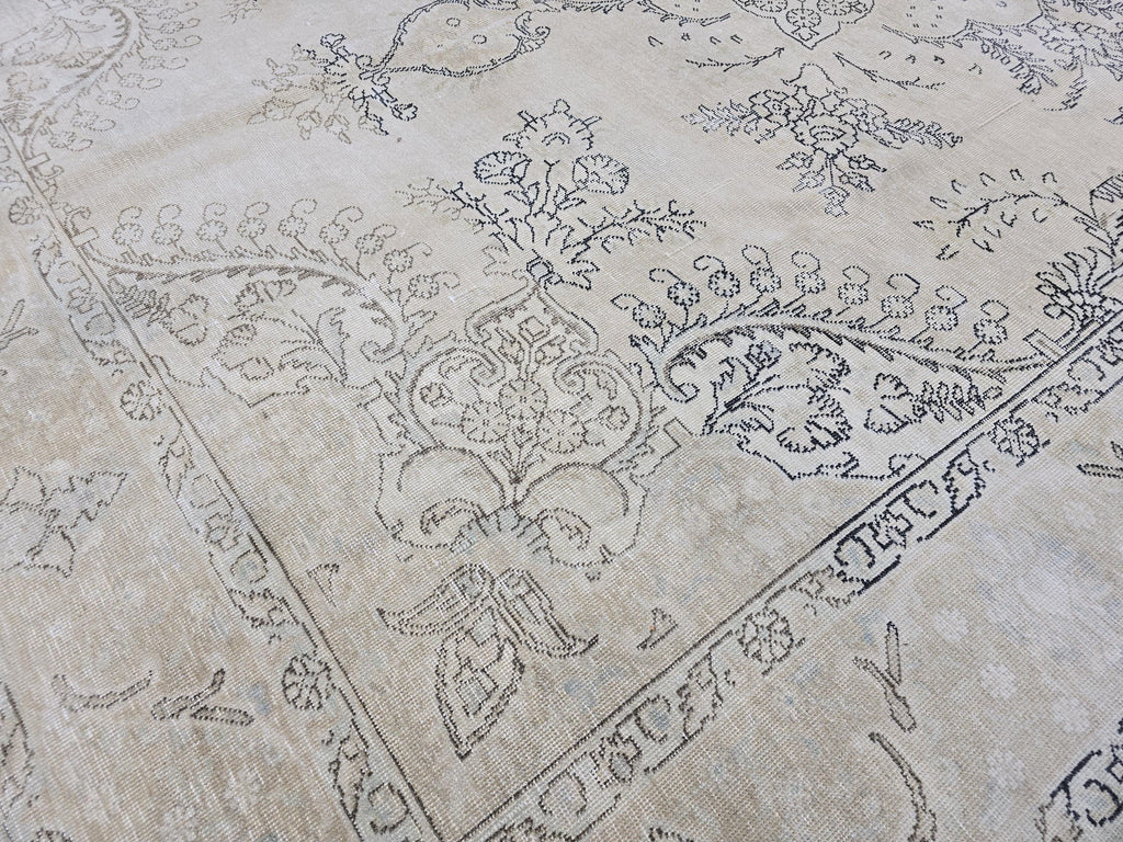 Oversized Turkish Oushak Rug 9x12: Neutral Beige Brown Wool Carpet