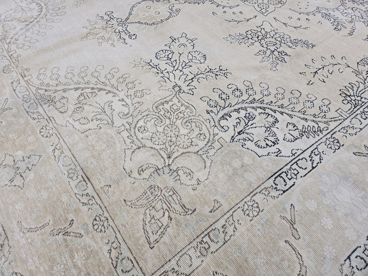 Oversized Turkish Oushak Rug 9x12: Neutral Beige Brown Wool Carpet