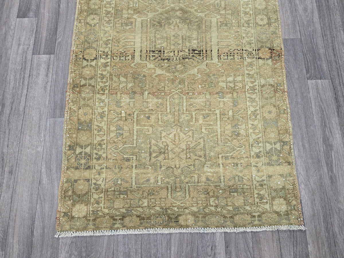 3x11 Antique Heriz Wool Runner Rug for hallway, Kitchen and Aisle Muted earth tone