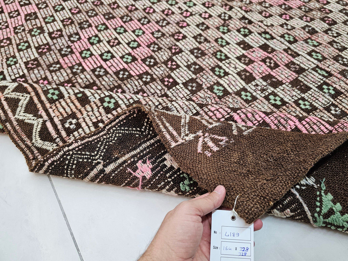 Handmade Wool Checkered Rug: 6x10.75 ft Vintage Eclectic Carpet