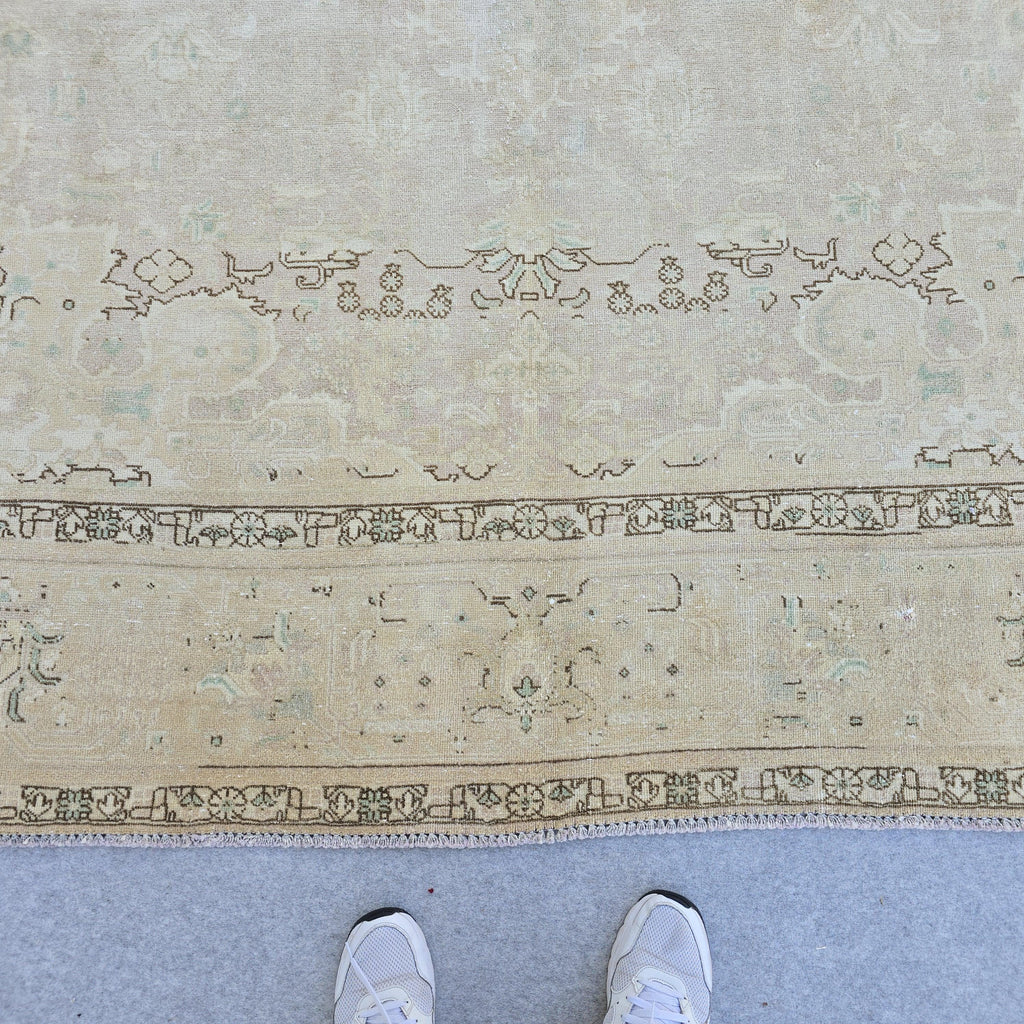 Antique Oushak Rug 9.6x12.6 ft, Faded Turkish Wool Rug, Neutral Decor