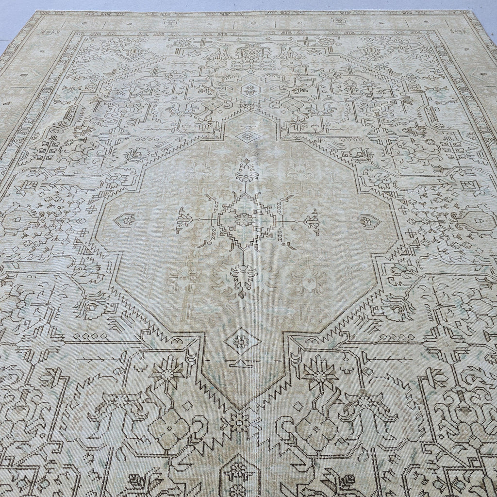 Turkish Rug 9x12 Neutral Beige Geometric Carpet Hand Knotted Living Room Area Rug