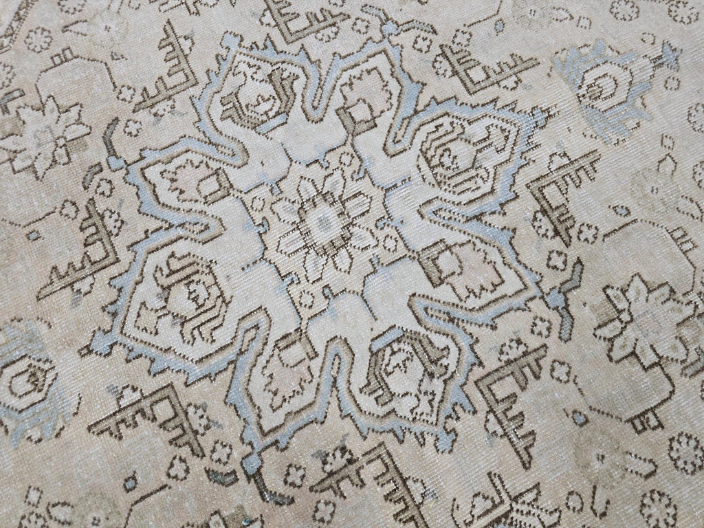 Vintage 9x12 Hand-Knotted Wool Rug: Distressed Neutral Turkish Oushak