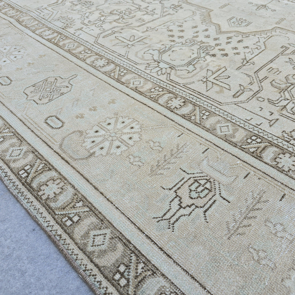 Oversized Oushak Rug: Hand-Knotted Wool, Beige Brown Geometric, 9.7x12.25 ft