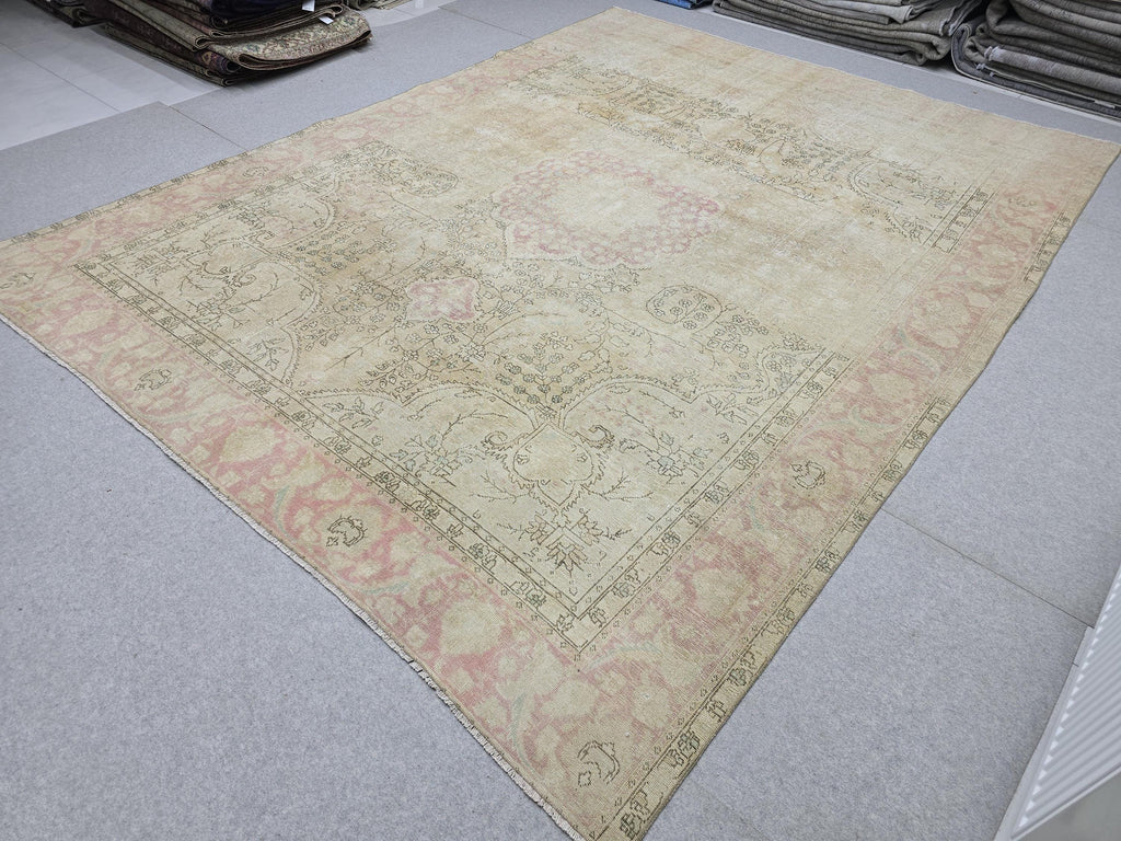Oushak Rug 9x12 • Sun Washed Cream Blush Wool Turkish Carpet • Quiet Luxury Decor