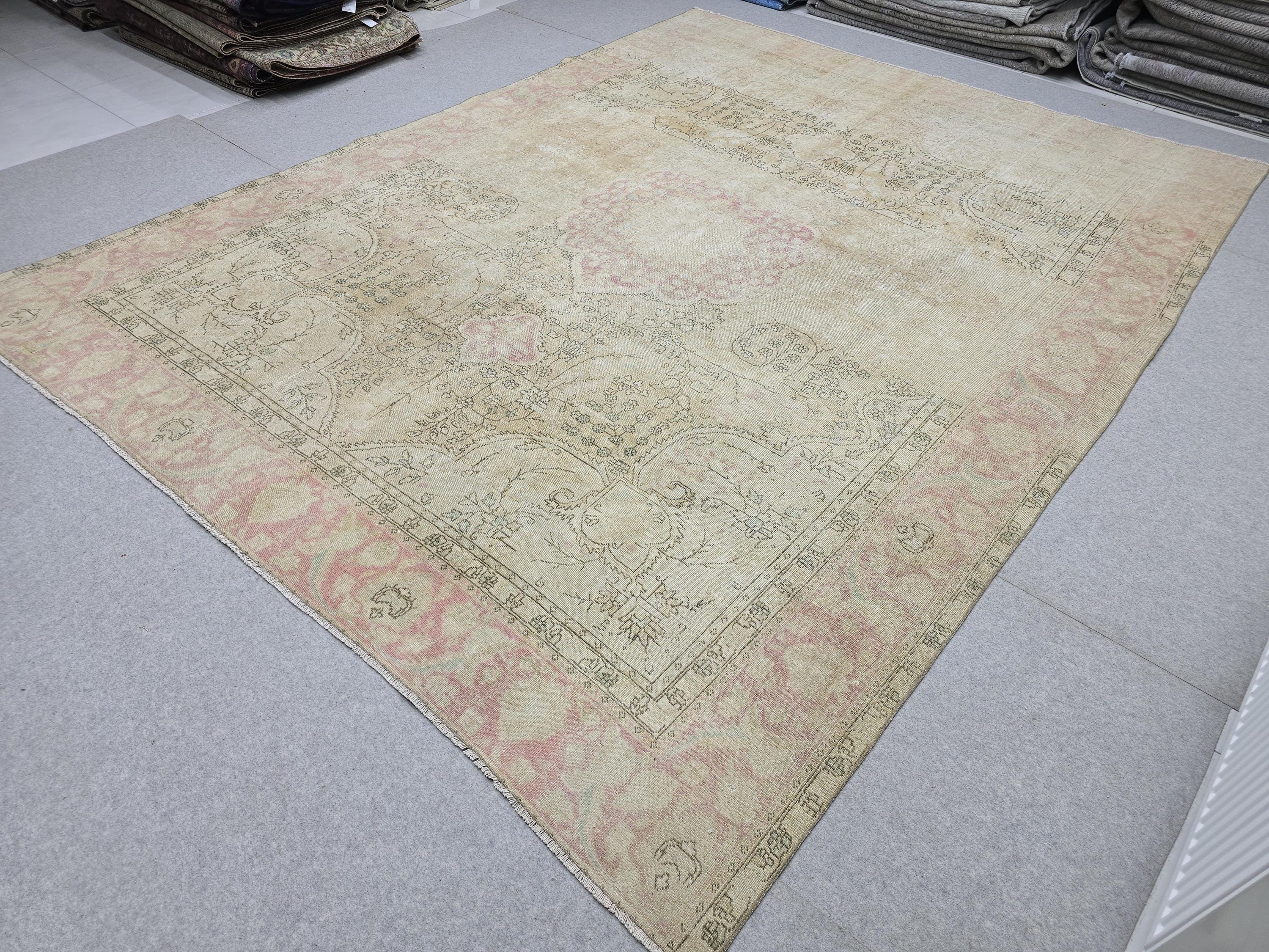 Oushak Rug 9x12 • Sun Washed Cream Blush Wool Turkish Carpet • Quiet Luxury Decor