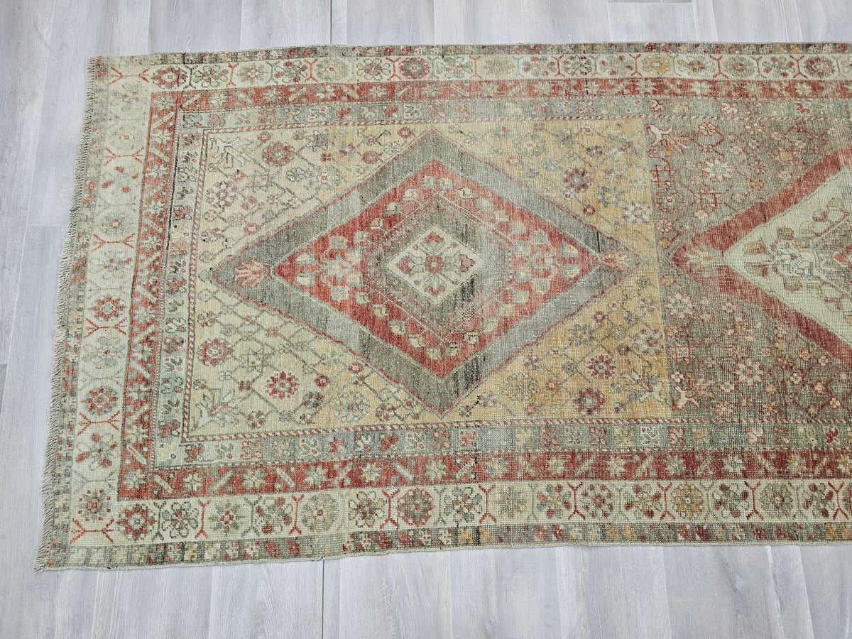 Vintage Turkish Runner Rug: Hand-Knotted Wool, Farmhouse Decor (3.60x10.50 feet)