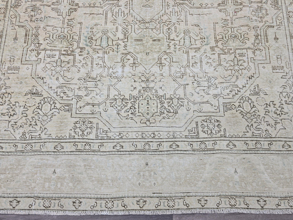 Large Vintage Oushak Rug 8x11 Neutral Beige Turkish Area Rug Living Room