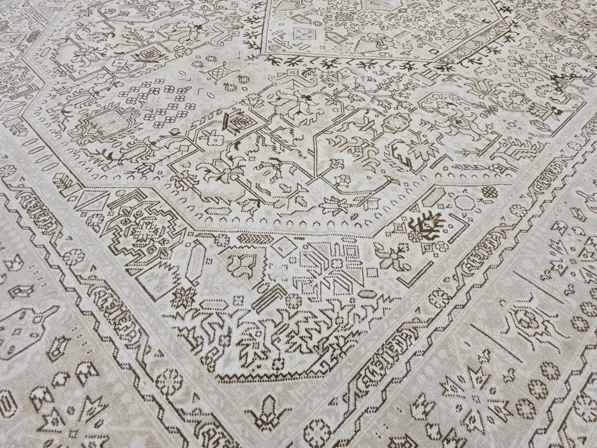 8x11 ft Neutral Oushak Rug: Hand-Knotted Wool Vintage Carpet