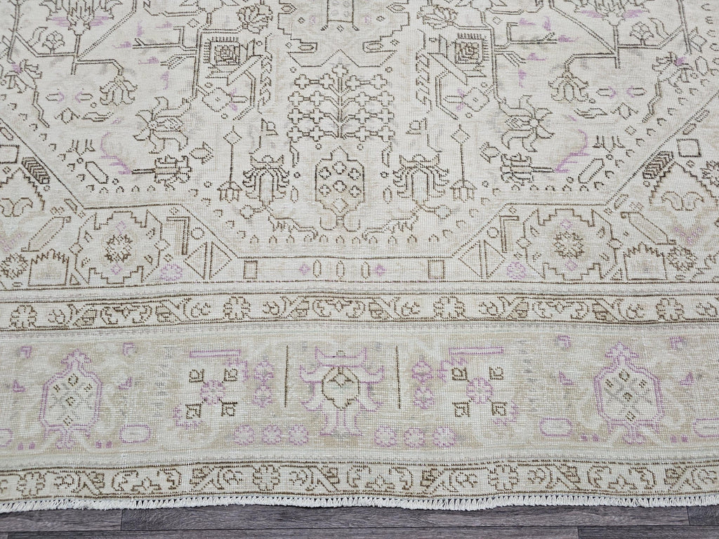 Faded Oushak Wool Area Rug: 9x12 Light Pink Beige Turkish Rug