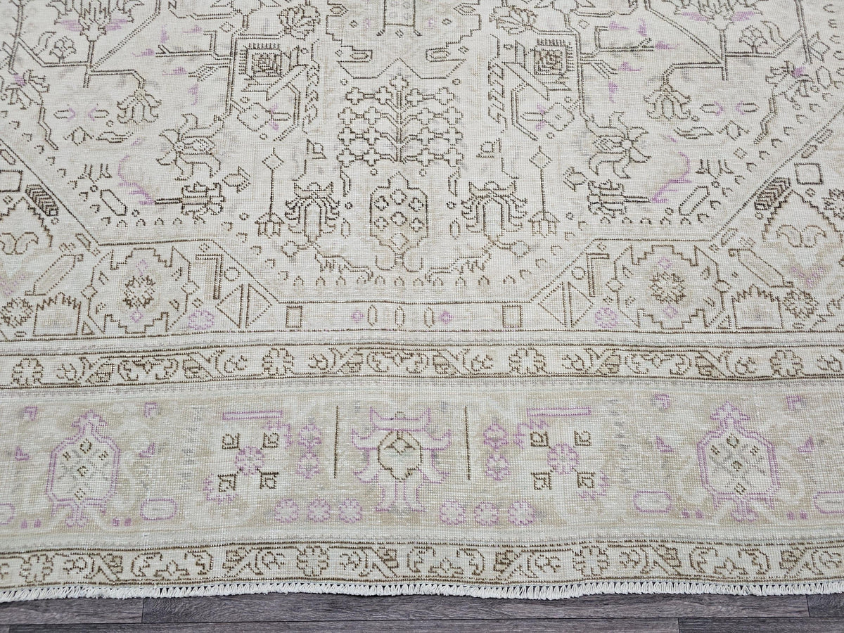 Faded Oushak Wool Area Rug: 9x12 Light Pink Beige Turkish Rug