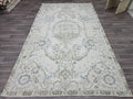 6x9 Vintage Turkish Oushak Rug: Handwoven Wool Cream Floral Carpet