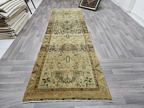3x10 Wool Vintage Heriz Runner Hand Knotted Earth Tone Muted Colors