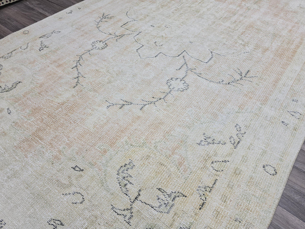 6x10 Vintage Turkish Oushak Rug: Hand-Knotted Wool, Neutral Beige
