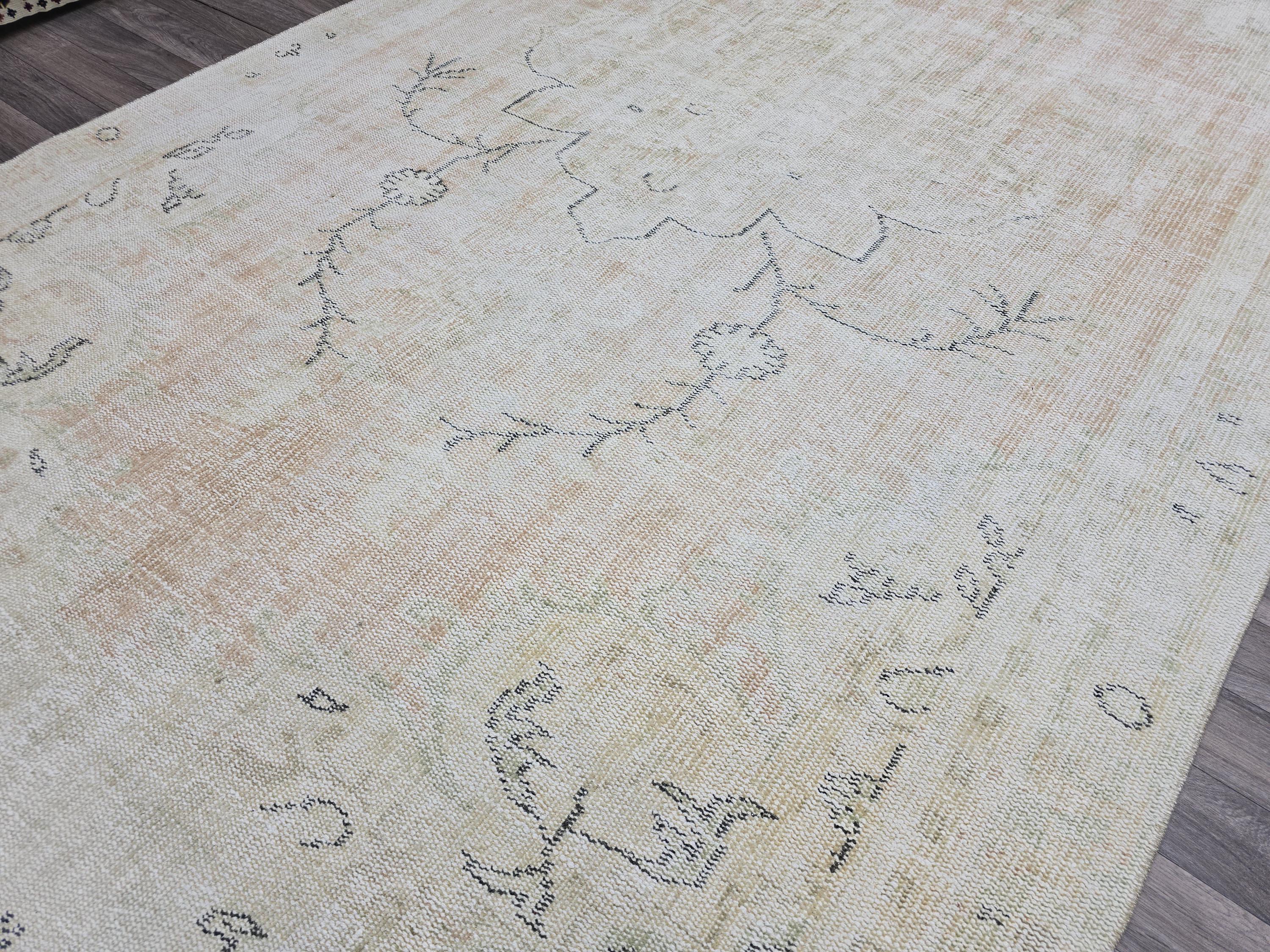 6x10 Vintage Turkish Oushak Rug: Hand-Knotted Wool, Neutral Beige