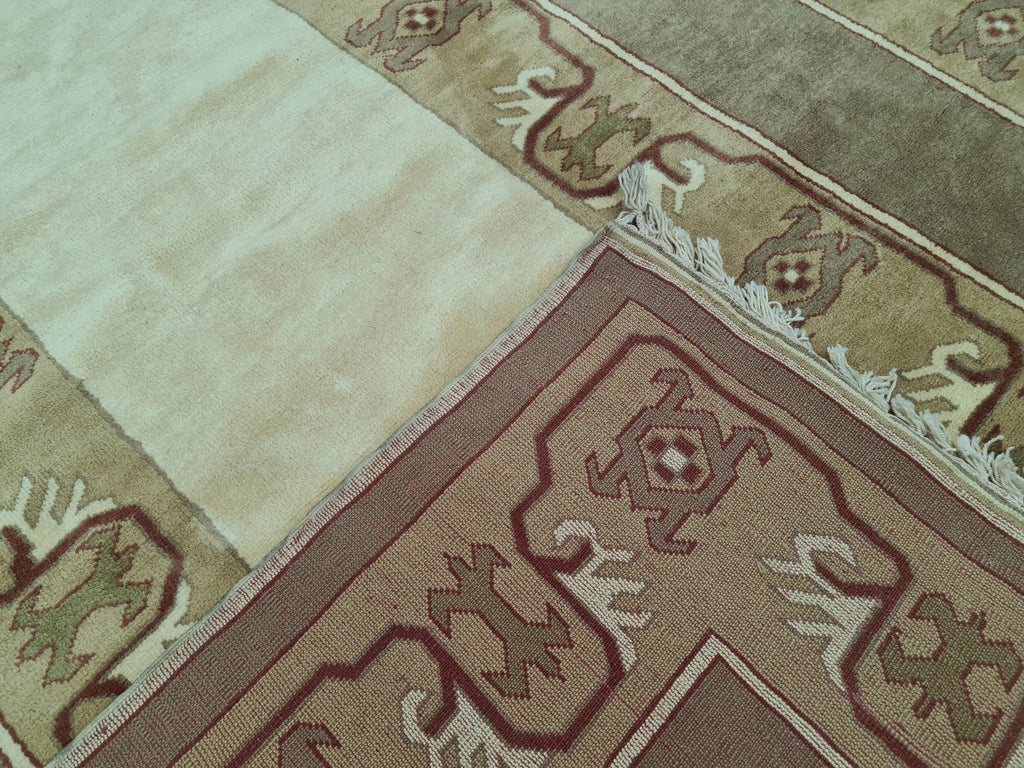 Handmade Oushak Rug 6x9: Modern  Area Carpet  Milas Design, Soft Neutral Colors