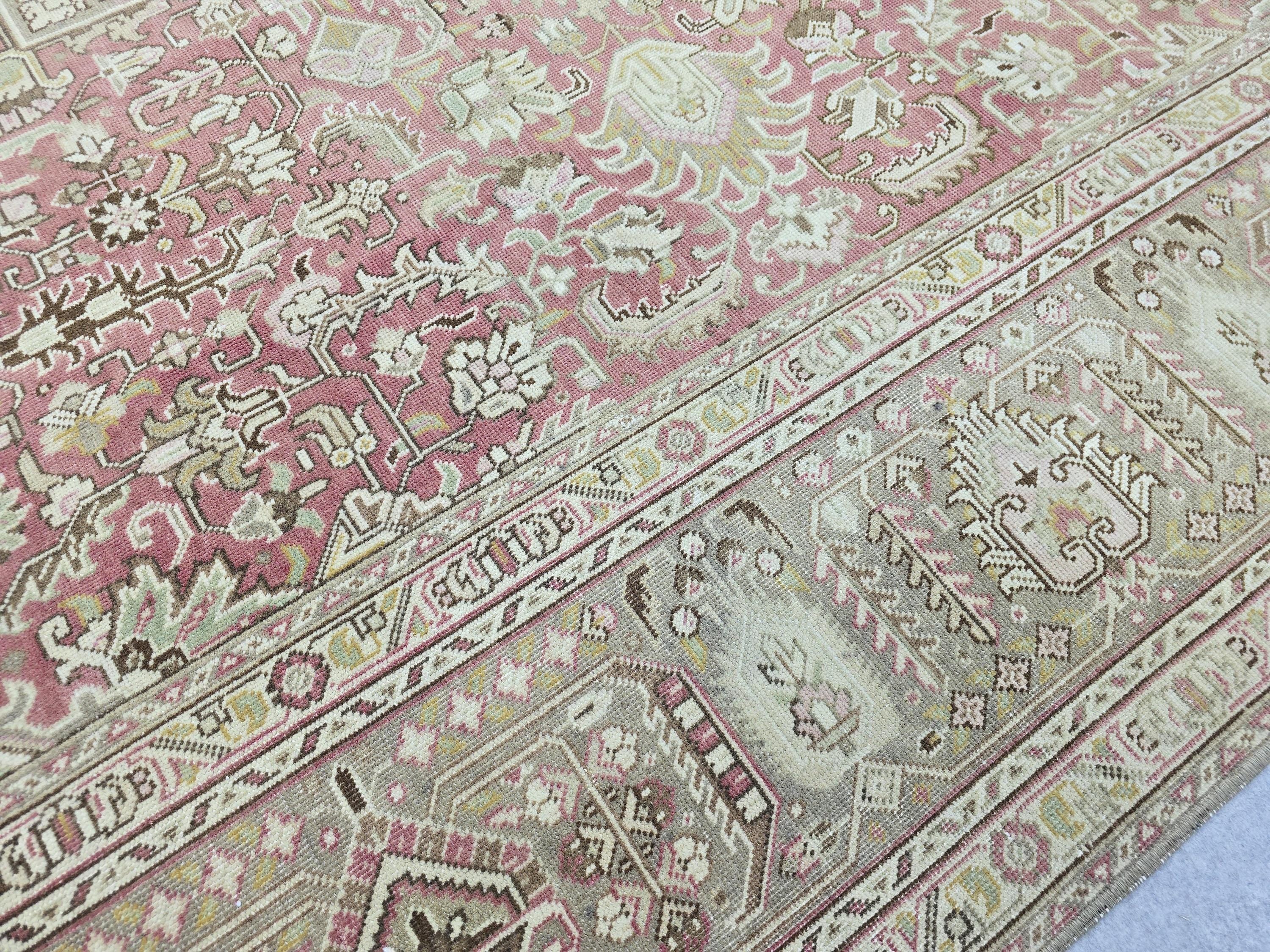 Vintage Hand-Knotted Wool Rug • Dusty Rose Medallion Turkish Carpet