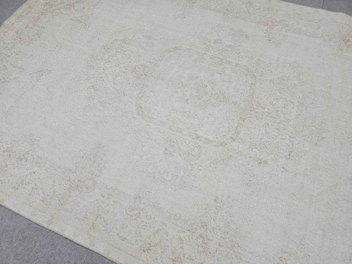6x10 Vintage Turkish Oushak Rug: Hand-Knotted Wool, Neutral Beige
