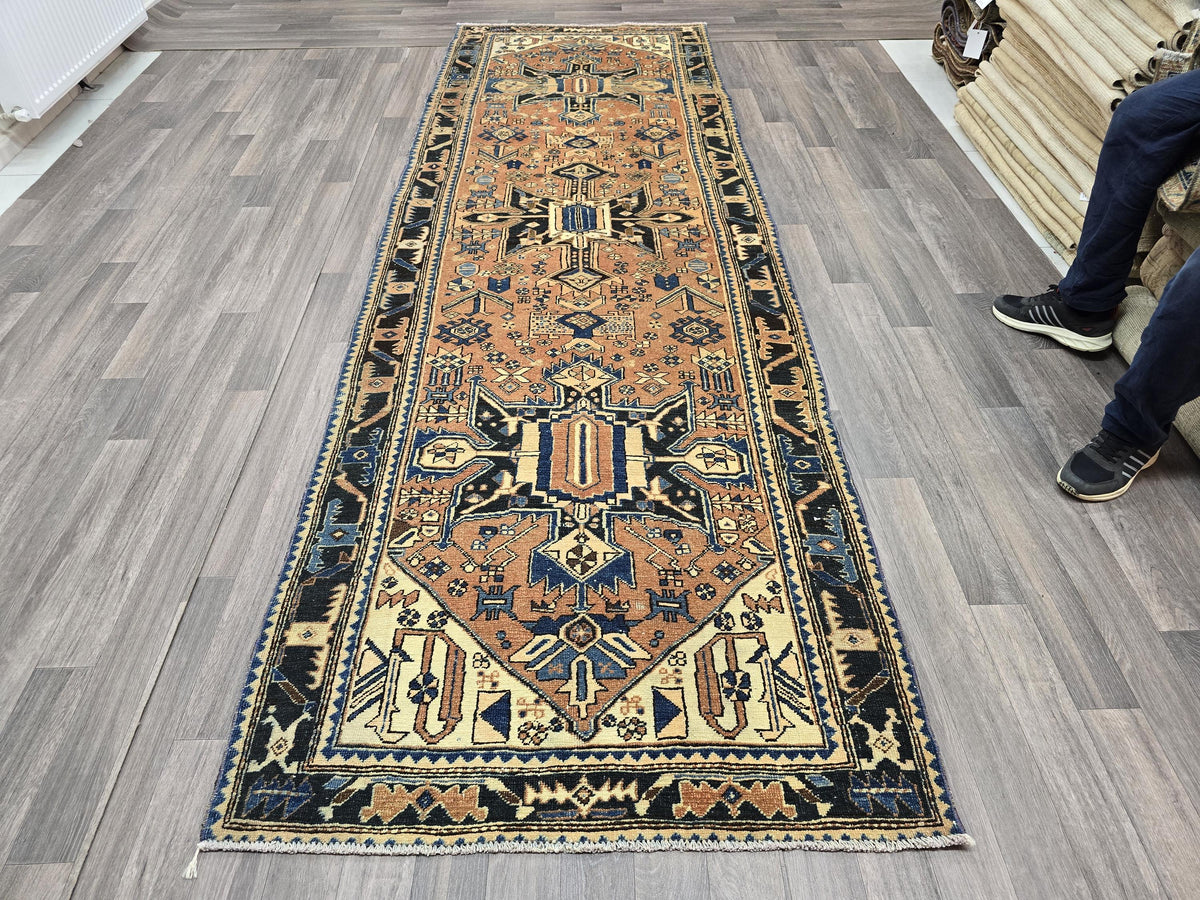 4x11 Vintage Runner rug - Hand Knotted Wool Oushak runner - Terra Cotta Runner for Hallway or Kitchen (3.55x11 ft)