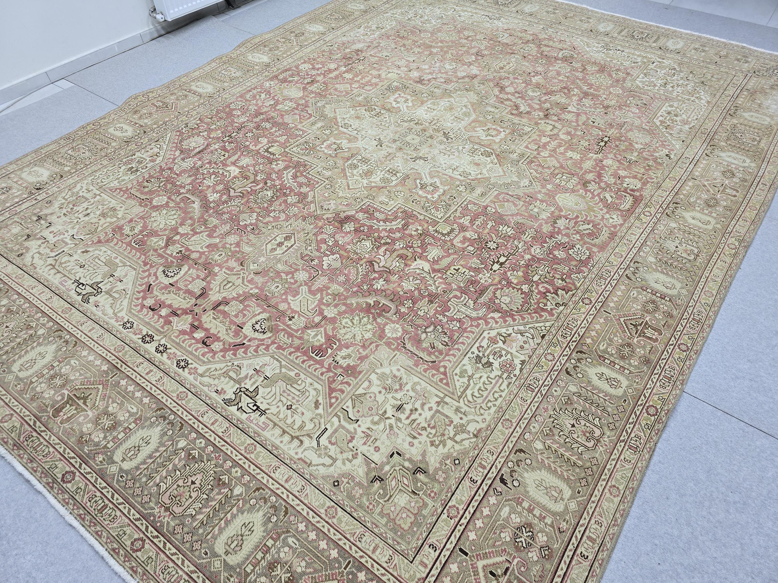 Vintage Hand-Knotted Wool Rug • Dusty Rose Medallion Turkish Carpet