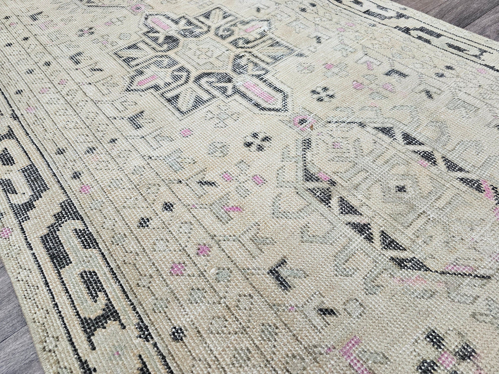 Vintage Turkish Oushak Wool Runner Rug: 3x12 Neutral Hallway Carpet