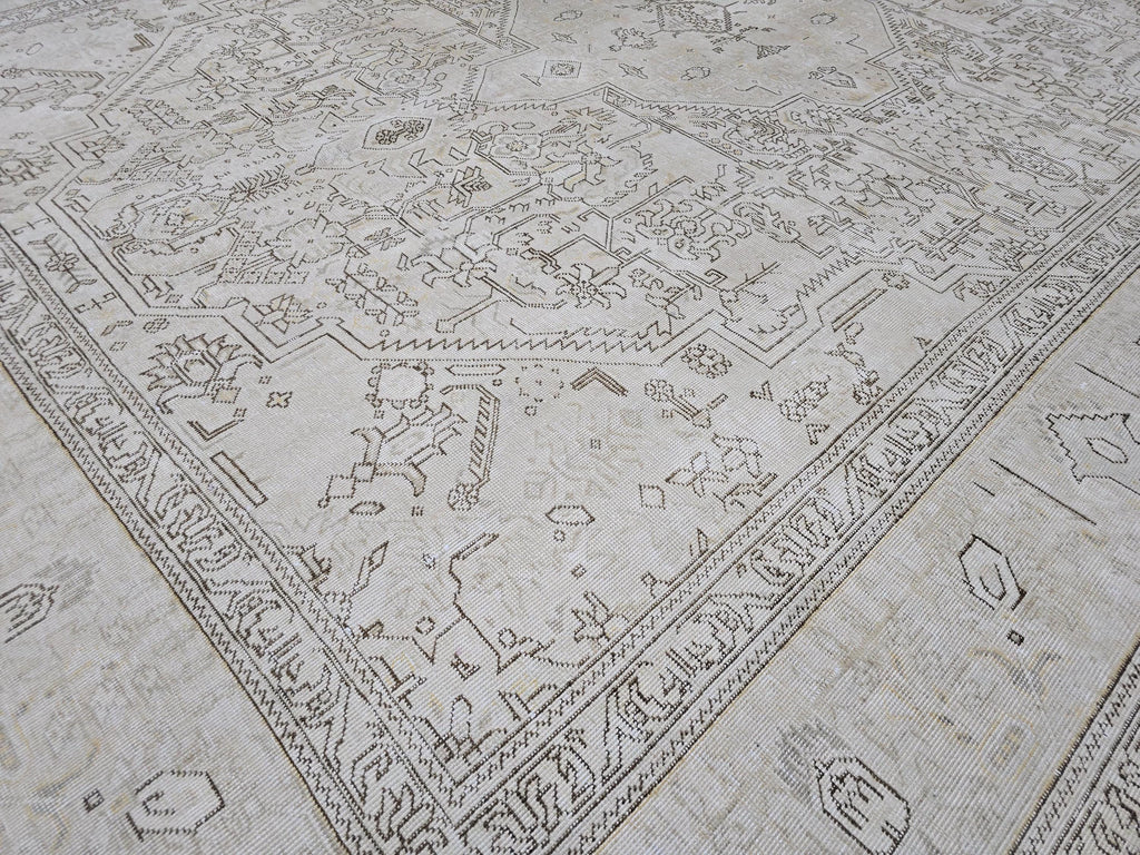 Oversize Neutral Oushak Rug: 9.5x12 Vintage Handwoven Wool Carpet Cream Beige Brown